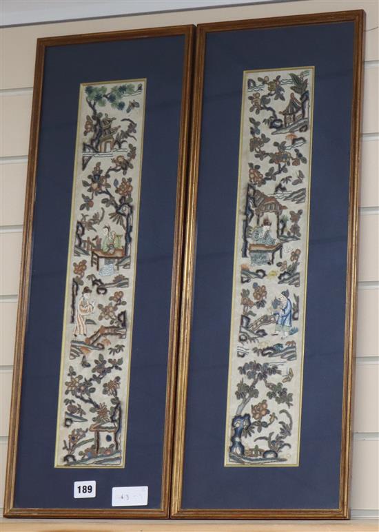 A pair of 19th century Chinese embroidered sleeve panels